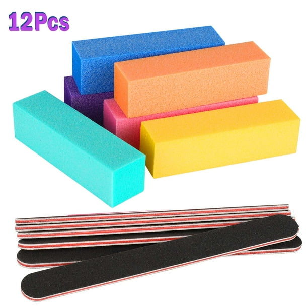 12pcs Professional Nail Files and Buffers Kit, 100/180 Grit Emery Boards  for Nails, Colorful 4 Sides 120 Grit Nail Buffer Blocks for Salon Nail -  