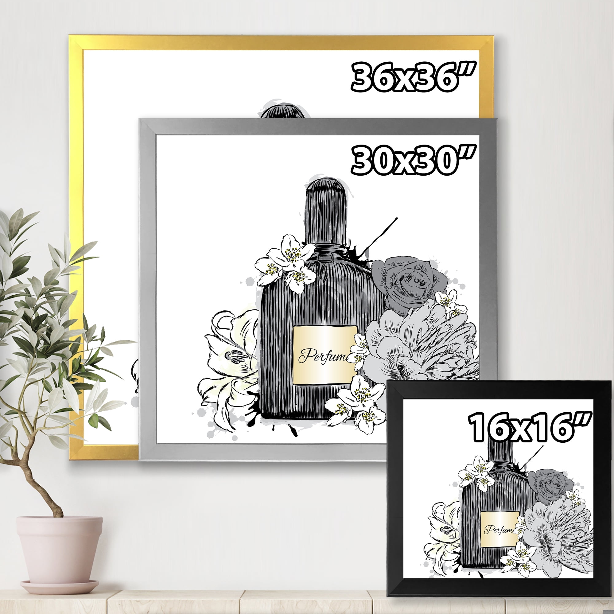 Designart 'Bouquet of Flowers and Perfume Bottle III' Traditional Framed Art Print
