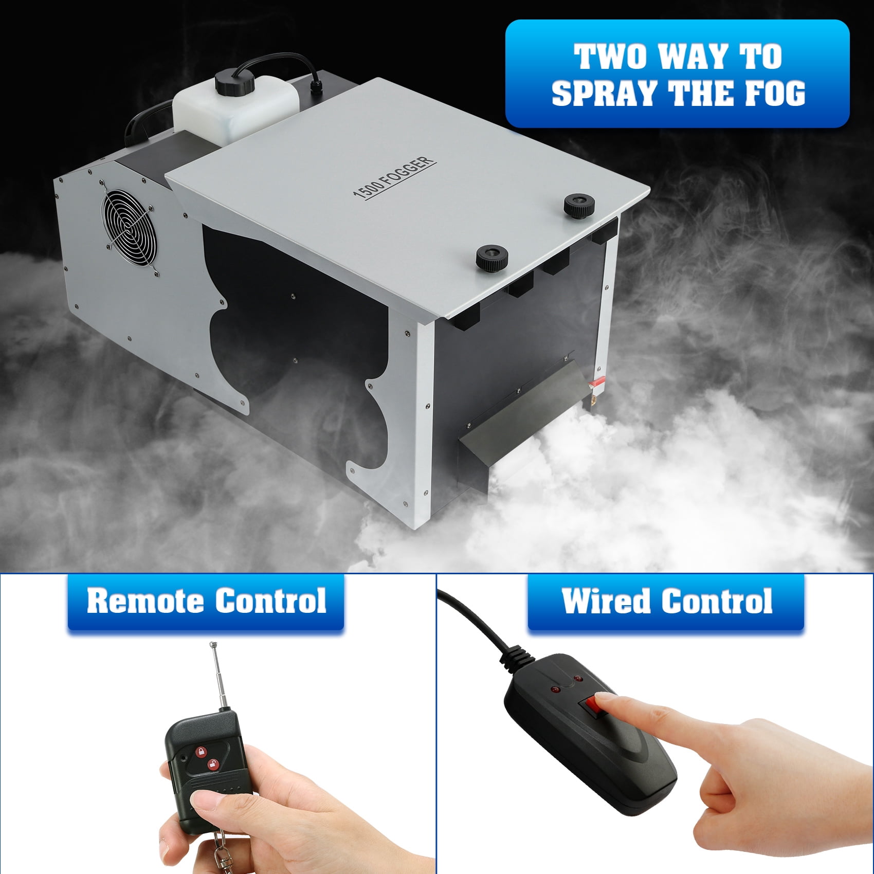 TCFUNDY 1500W Low Lying Fog Machine, Dry-Ice Effect Fogger, Ground Smoke Machine w/ Wired & Wireless Remote Control, ideal for Halloween, Parties, Weddings and Stage Effect, Silver & Black