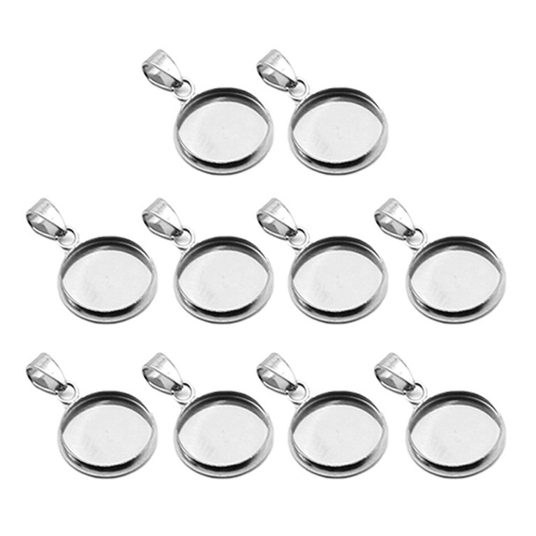 Stainless Steel Round Blank Bezel Set, Including Pendant Trays