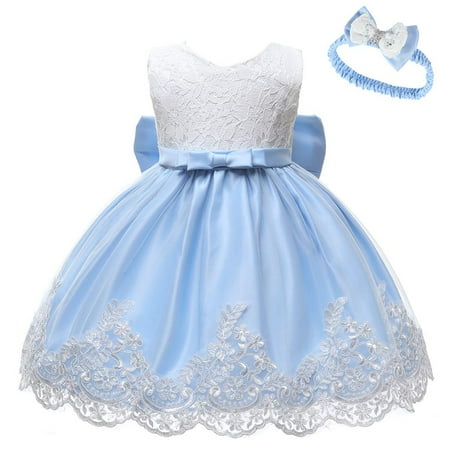 

Girls Summer Dress Clothes Baby Formal Tutu +Headband Bowknot Princess Wedding Lace Skirt