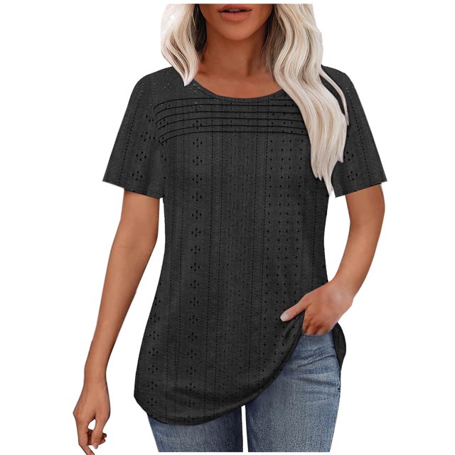 SwiftWear Women's Plus Size Spring-Summer Casual Tunic Blouse - Short Sleeve Round Neck Relaxed Fit Essential Top