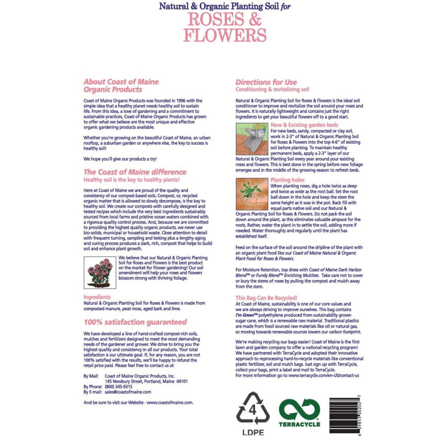 Coast of Maine Organic Potting Soil for Roses and Flowers, 20 Quart Bag (8 Pack)