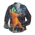 thumbnail image 3 of Camisas Hombre Manga Larga Camisa de manga larga con solapa con botones y estampado digital 3D para hombre de Año Nuevo y Festival de Primavera (Blue, S), 3 of 5
