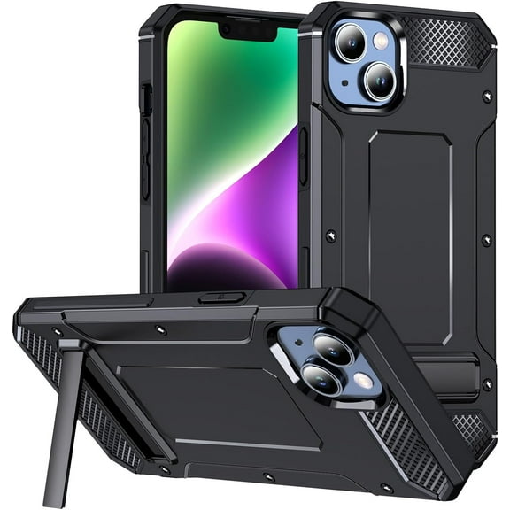 for iPhone 12 Pro Max Case Built in Kickstand Heavy Duty Dual Layer Grade Drop Protection Case,for Women and Men-Black