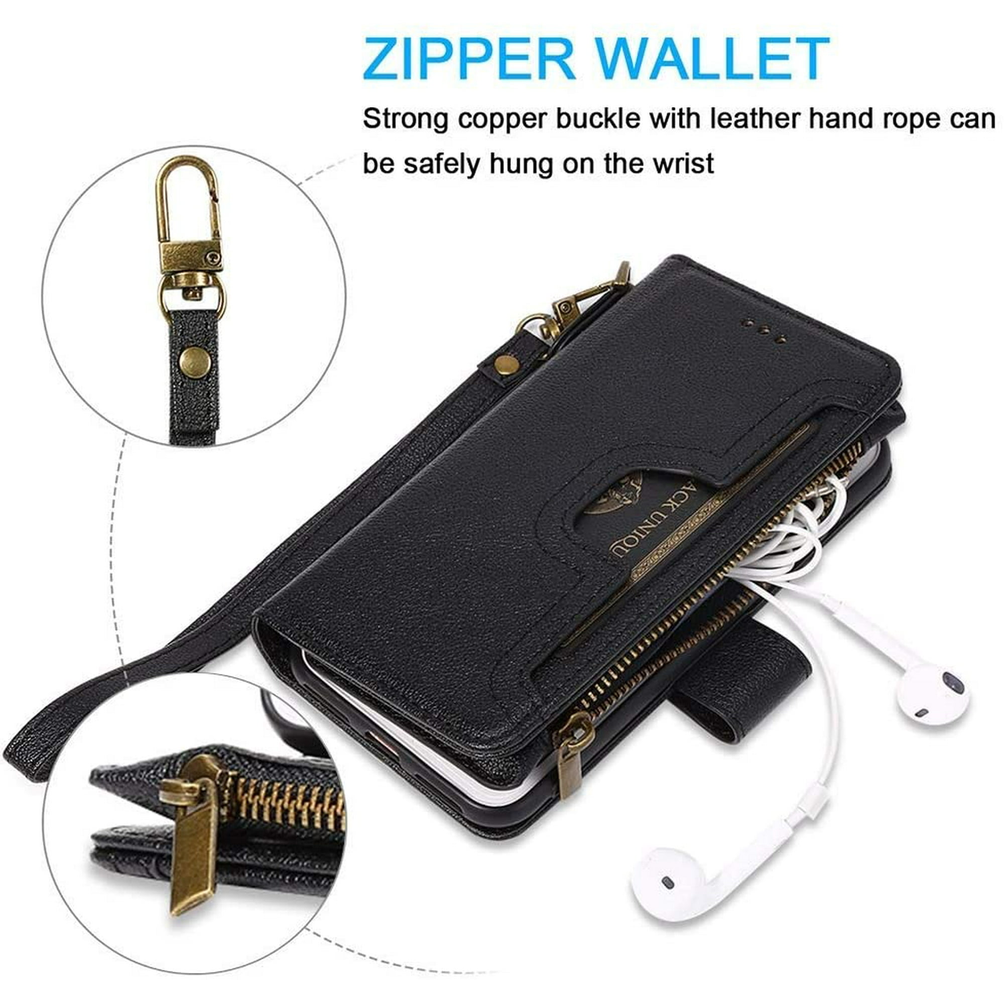 Wallet Case for iPhone X iPhone Xs Premium PU Leather Case Magnetic Closure Folio Flip Case 6 Card Holder Kickstand Zipper Pocket Case with Wrist Strap for iPhone X Xs Black Walmart