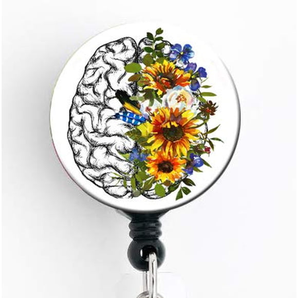 Brain Sunflower Anatomy - Retractable Badge Reel with Swivel Clip and Extra-Long 34 inch Cord - Badge Holder/Neurology/Neuro/Neurologist