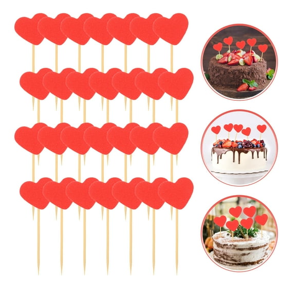 Homoyoyo Valentine's Day Heart Shaped Cake Picks Red Paper Decorations 50 Pieces Party Supplies
