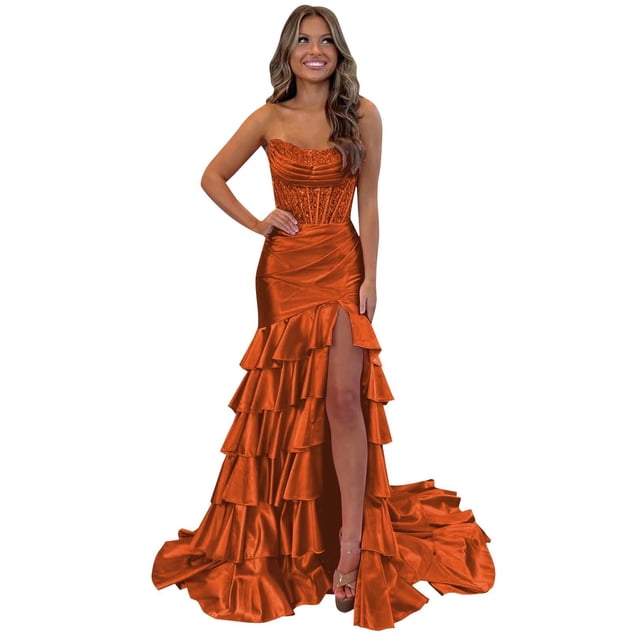 Vestido de fiesta Mollyevers, satén, sirena, naranja quemado, talla 22W