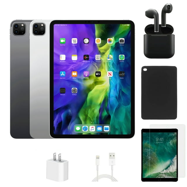 Reacondicionado Apple iPad Pro 11" (2020) A2228 (WiFi) 1TB Plata (Grado A+) Paquete con Funda, Auriculares Inalámbricos, Protector de Pantalla de Vidrio Templado