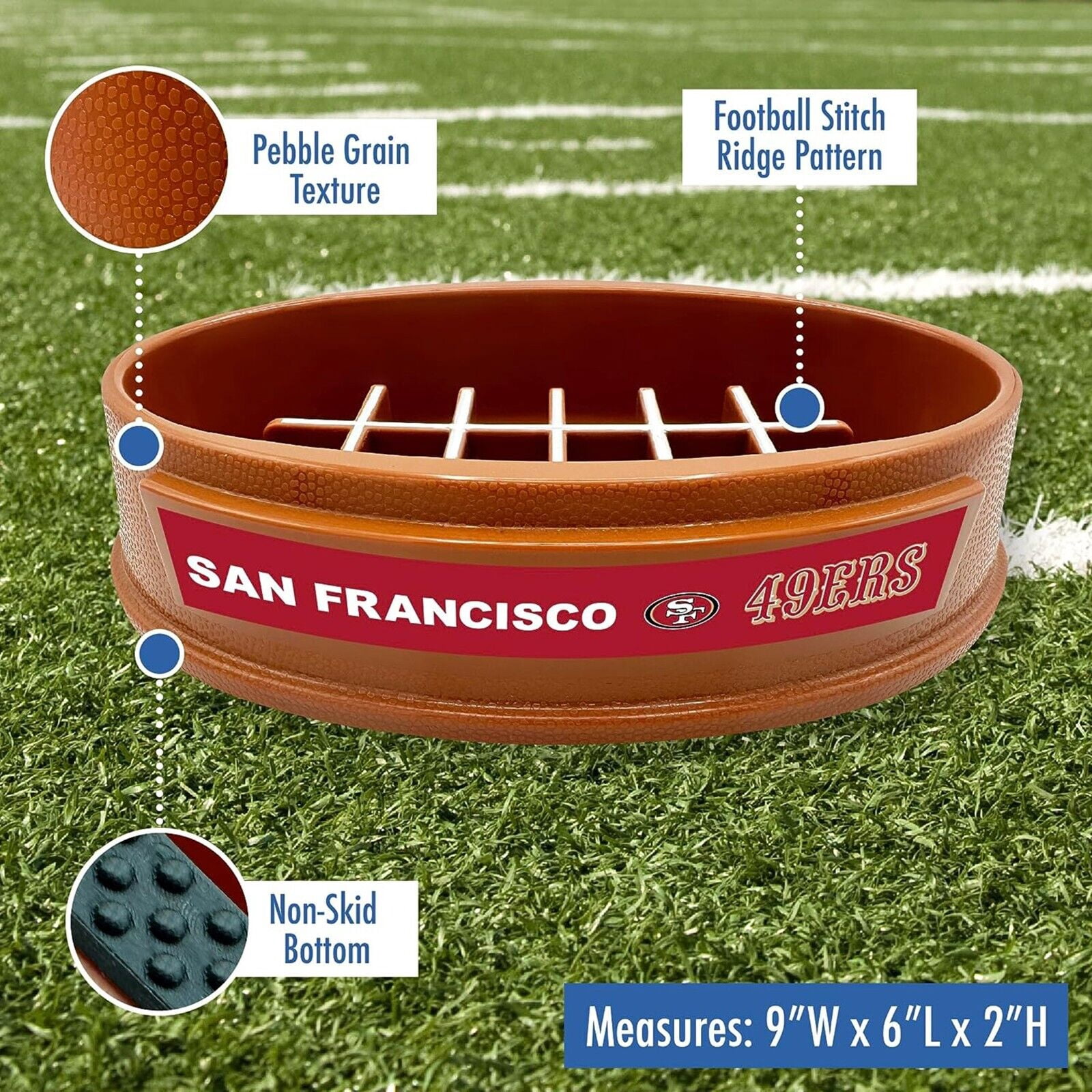 Pets First NFL San Francisco 49ers Super-Bowl Slow Feeder Bowl for Dogs and Cats, Football Design for Healthy Digestion, Non-Slip, for Large & Small Pet