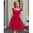 thumbnail image 2 of Vestido Arshiner de tul para niñas, de manga corta, de manga corta, rojo, casual, 2 of 6