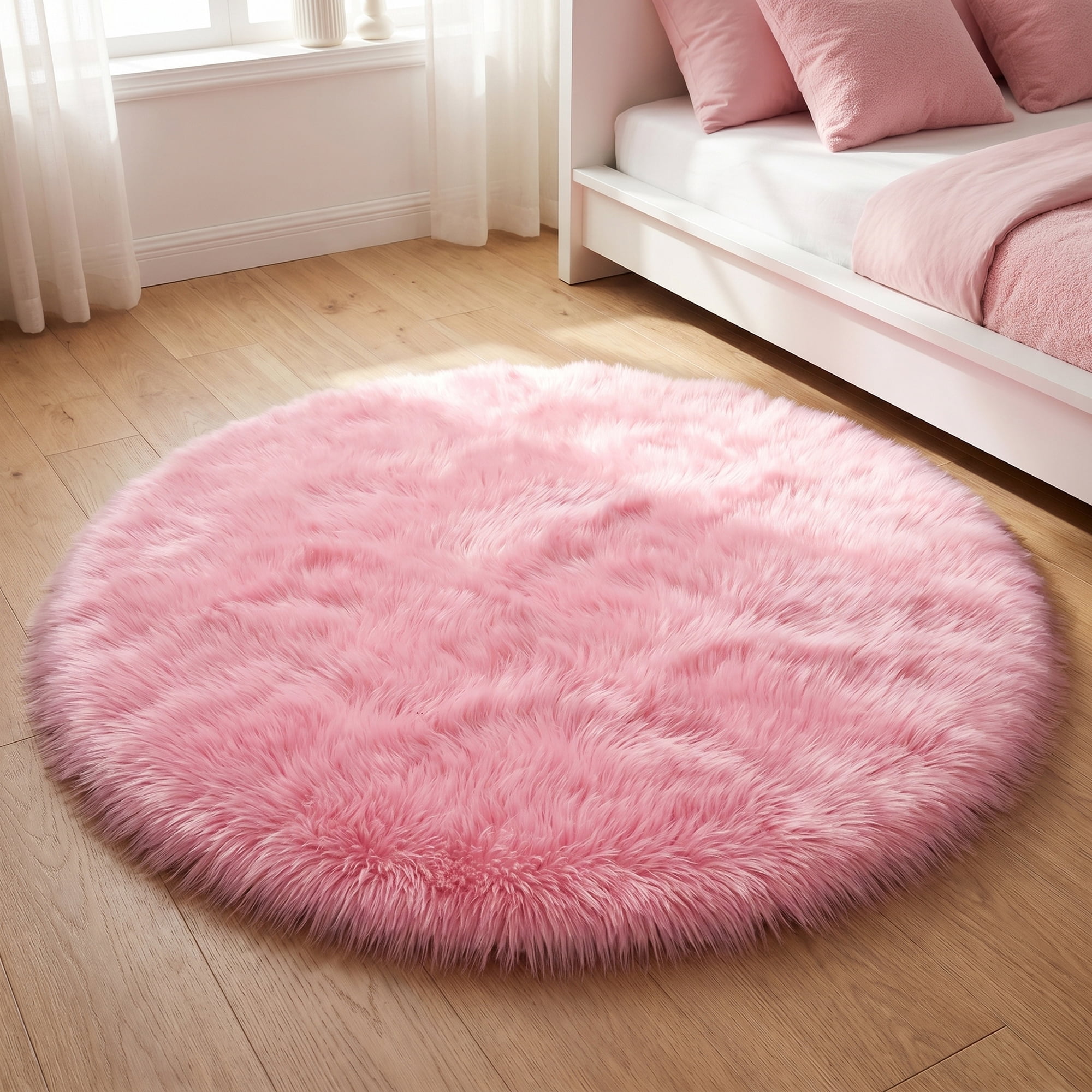 Unique Bargains Shaggy Round Area Rug Fluffy Non-Slip Fuzzy Carpet 24" x 24" Rose Red