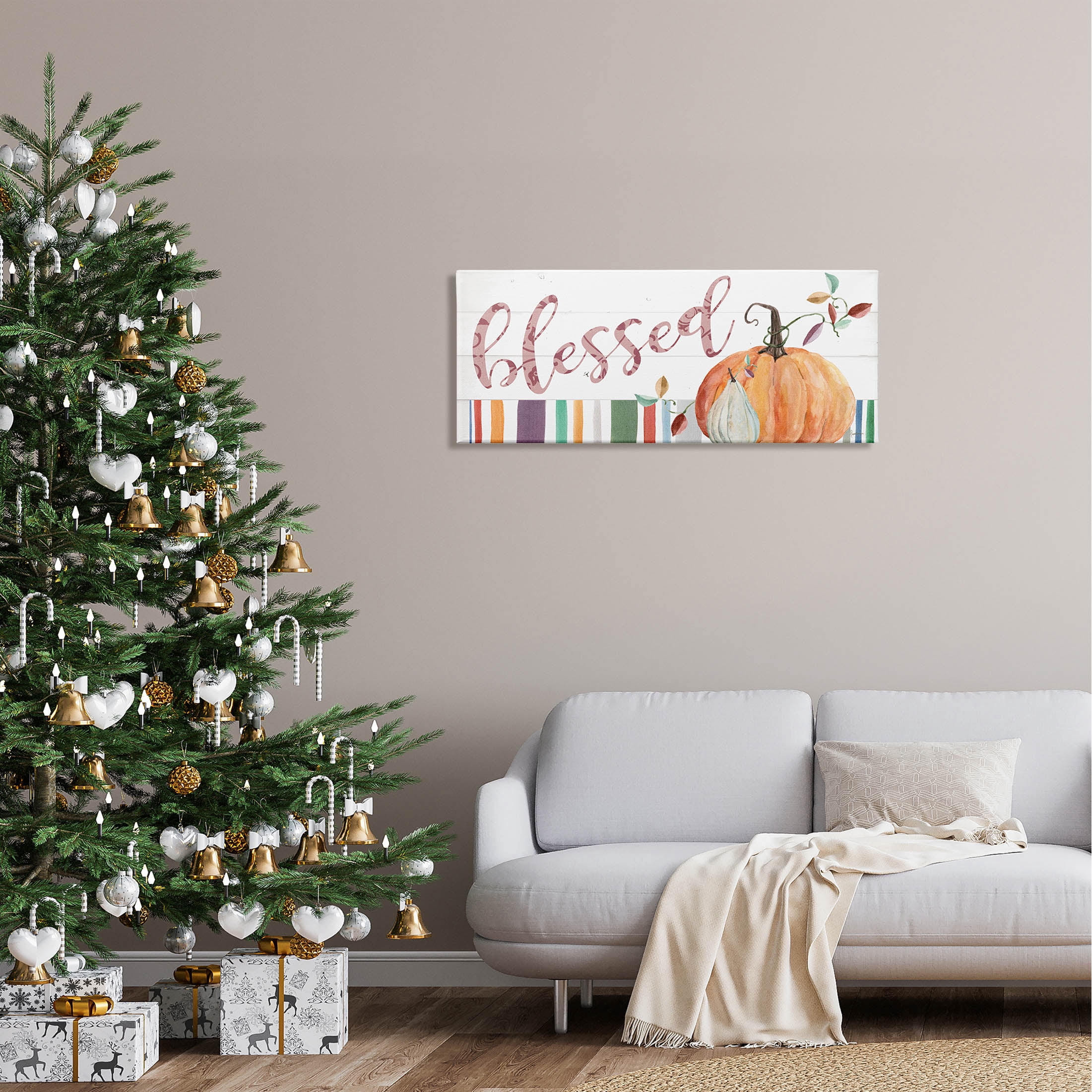 Stupell Industries Blessed Striped Festive Pumpkin Graphic Art Gallery Wrapped Canvas Print Wall Art, Design by Livi Finn