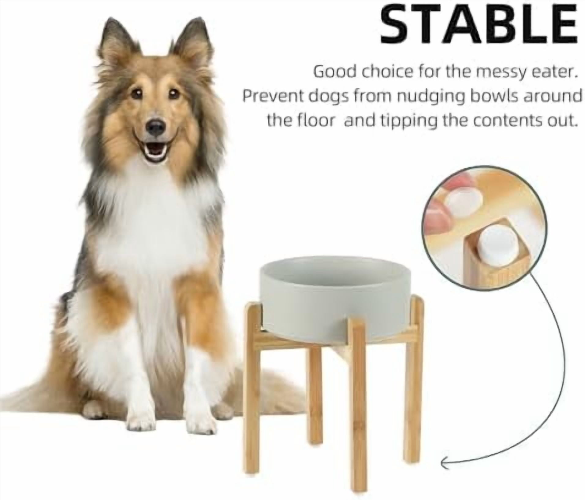 Ceramic 8.2inch Raised Dog Bowl Set, Elevated Feeder with Stand, Food and Water Bowl for Large Breed Dogs, Weighted Pet Dish(60oz, Grey)