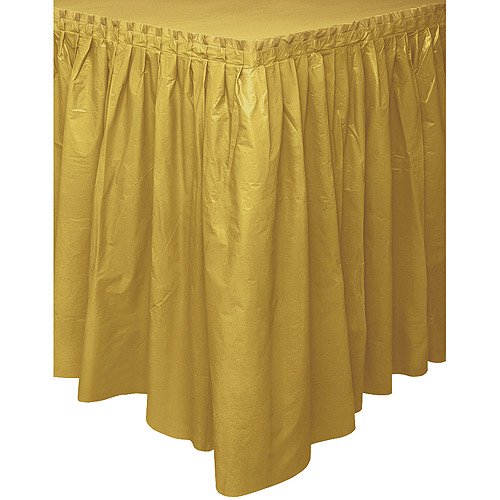Gold Plastic Party Table Skirt, 14ft