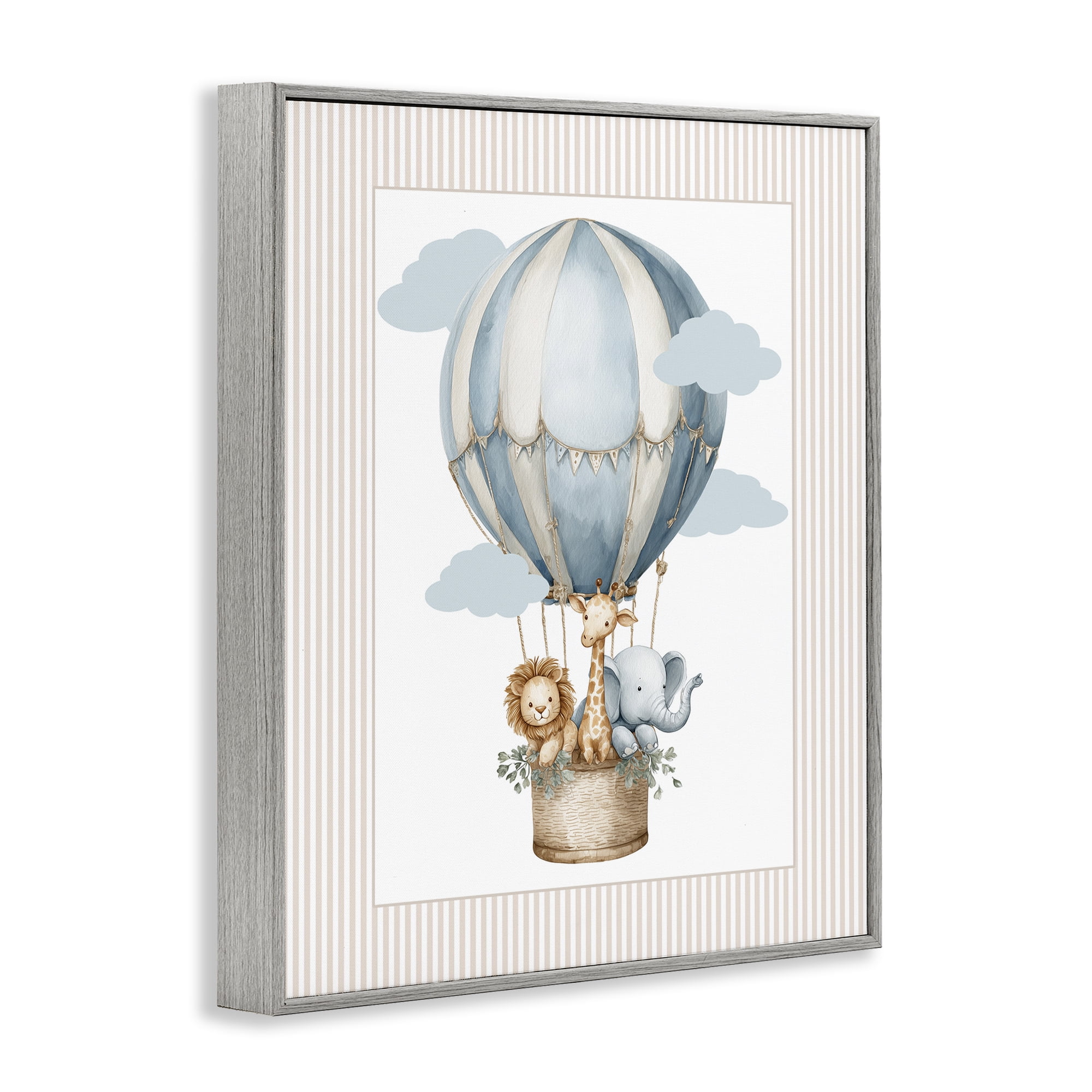 Stupell Industries Hot Air Balloon Animals Gray Framed Giclee Art, design by Christine Simpson Art