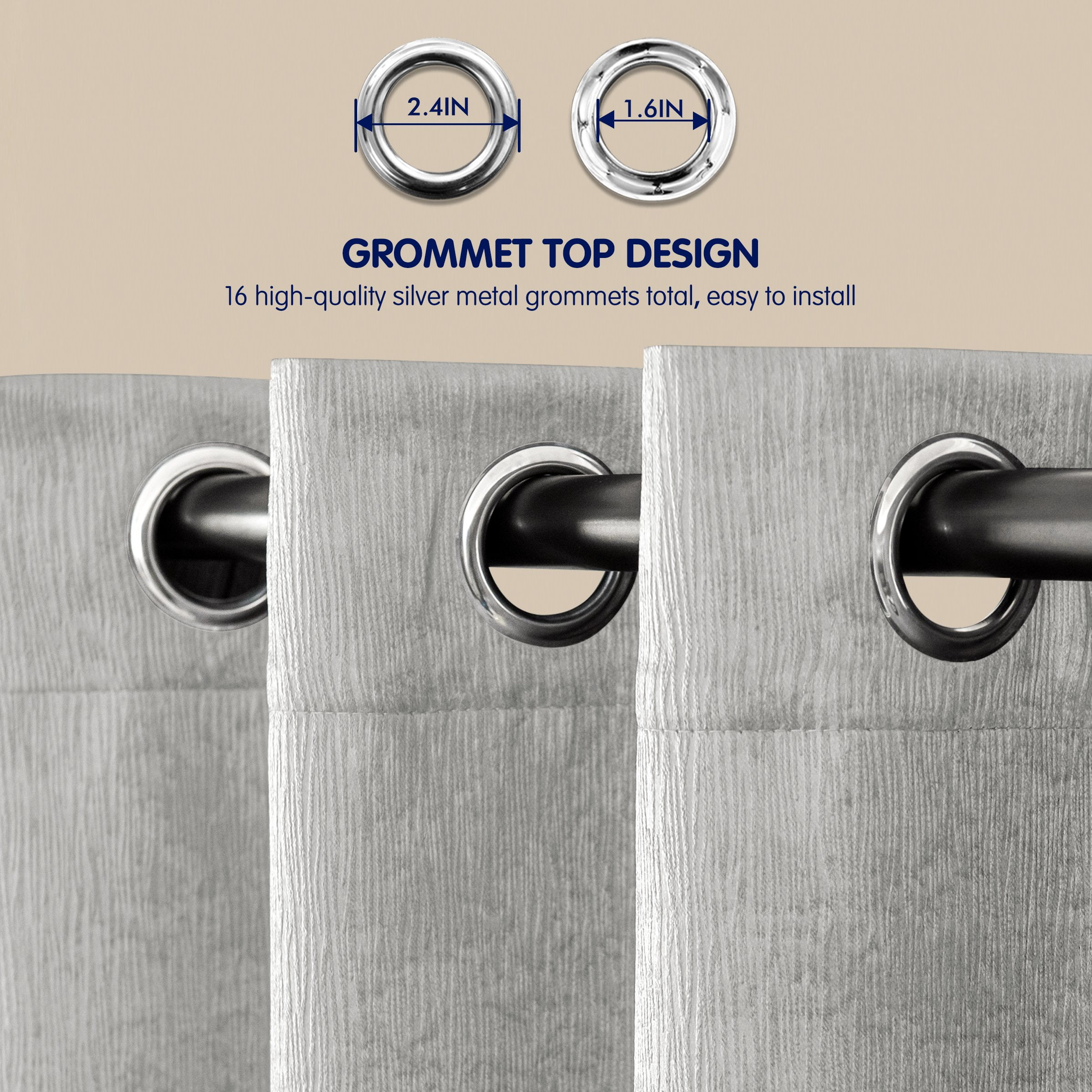 Subrtex Thermal Insulated Grommet Blackout Curtains for Bedroom, Set of 2 Panels, 52"×95", Greyish White