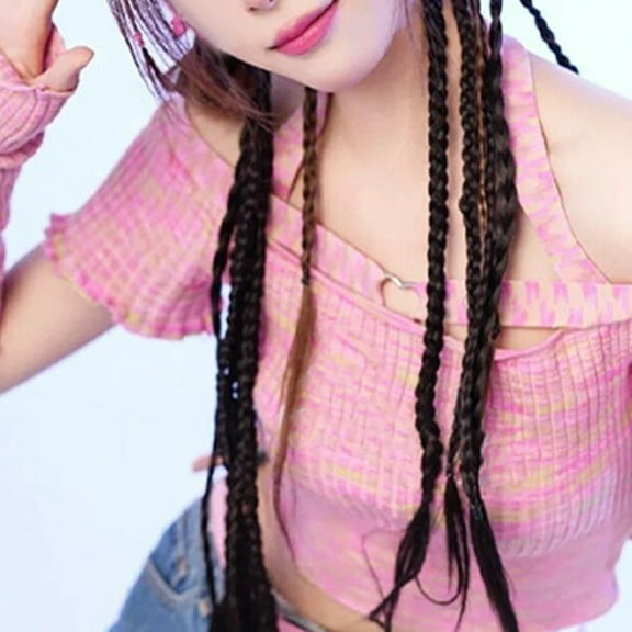 Raindrops 2 Pcs Women Fish Bone Braids Synthetic Ponytail Hairpiece 45X8CM Black