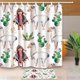 thumbnail image 1 of ABPHQTO Cortina de ducha de dibujos animados Lovely Girl with aAlpaca and Cactus 160x180 cm con alfombras de baño 40x60 cm, 1 of 1