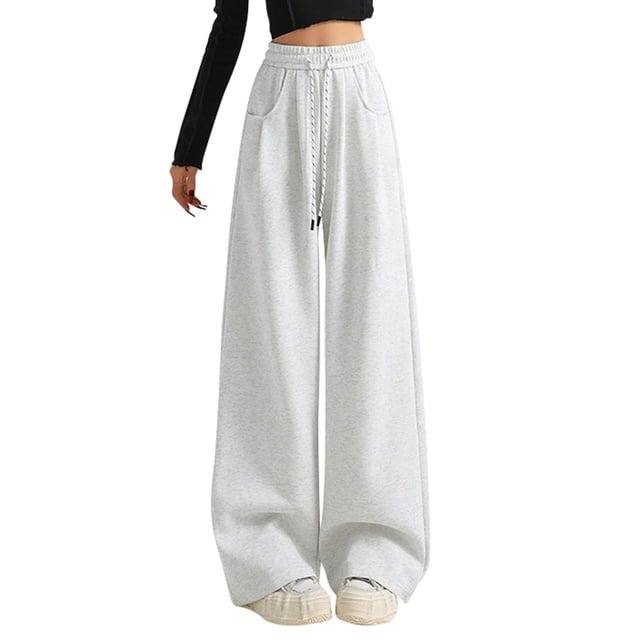 Pantalones drapeados de cintura alta y pierna ancha para mujer - Material de poliéster - Pantalones informales S-XL