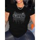 thumbnail image 1 of Summer Women's Black Diamond Hot Short Sleeve T-shirt, New European Style Round Neck Loose Slimming Body, 1 of 6