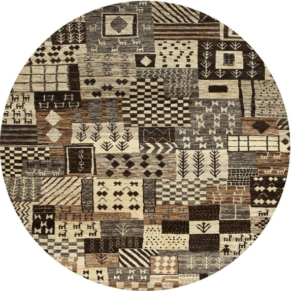 Ahgly Company Indoor Round Contemporary Bakers Brown Abstract Area Rugs, 8' Round