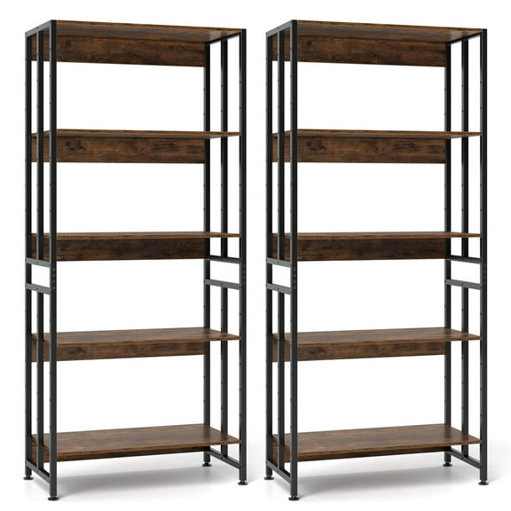 Costway 2 PCS 5 Tier Bookshelf 62" Tall Bookcase with Tiltable Shelves Display Storage Rack