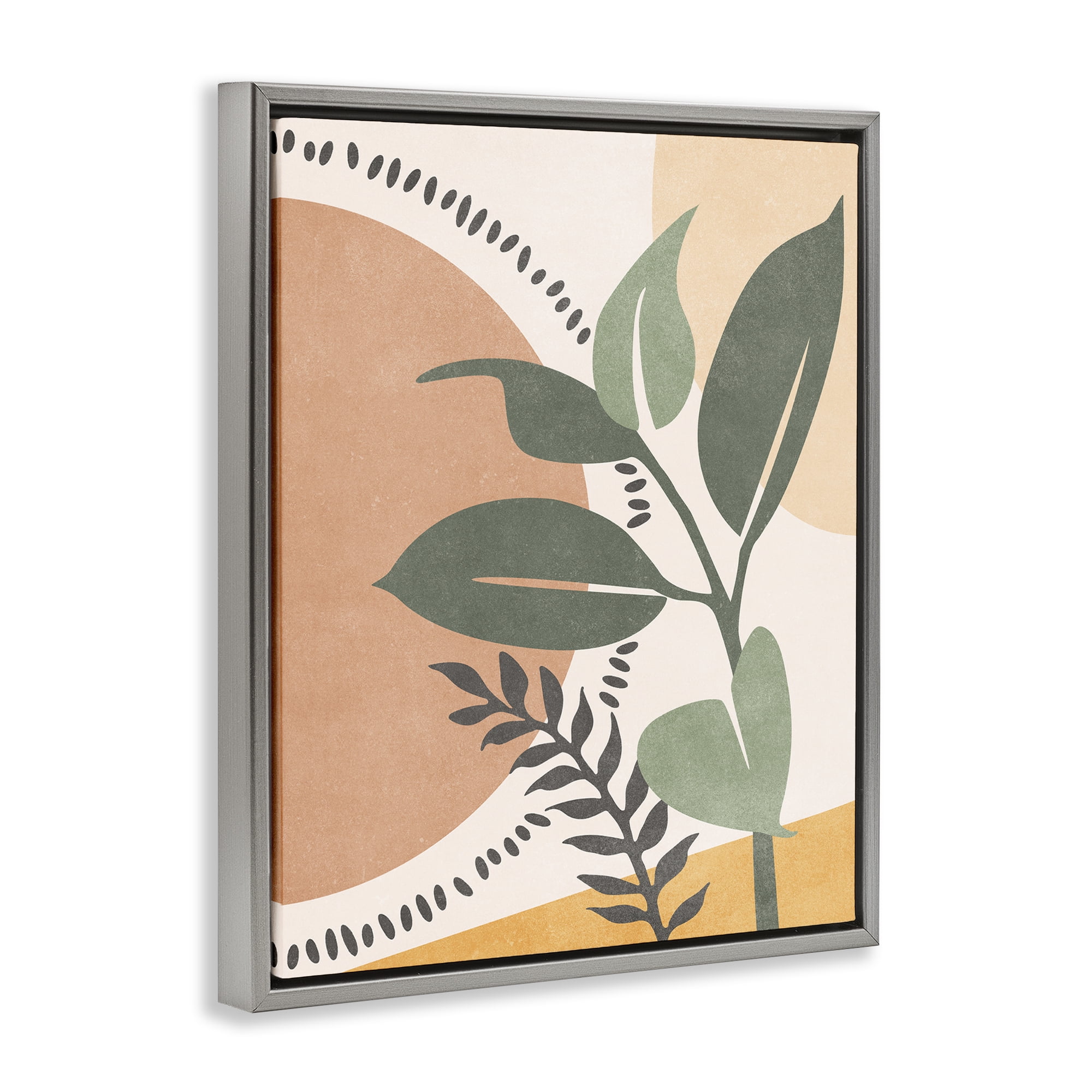 Stupell Industries Peachy Tropical Boho Landscape & Nature Painting Gray Floater Framed Canvas Art Print Wall Art, 17 x 21