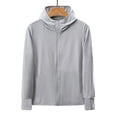 thumbnail image 2 of Mdesiwst Hooded Long Sleeve Pockets Sunscreen Jacket Zipper Placket Solid Color Men Thin Ice Silk Fishing Coat Daily Clothing, 2 of 6