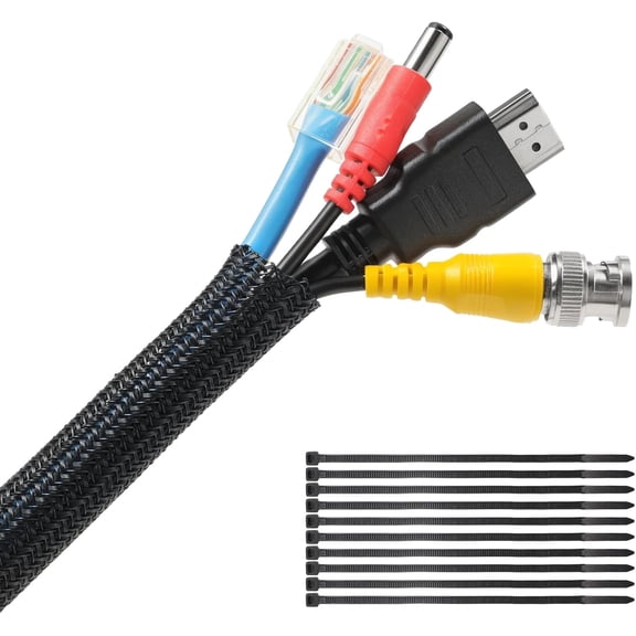 LazySpin 10ft Cord Protector Wire Loom Tubing Cable Sleeve, Black