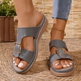 thumbnail image 2 of Gray Womens Comfortable Wedge Heel Sandals Buckle Strap Casual Pu Beach Slippers For Summer Spring Ladies, 2 of 9