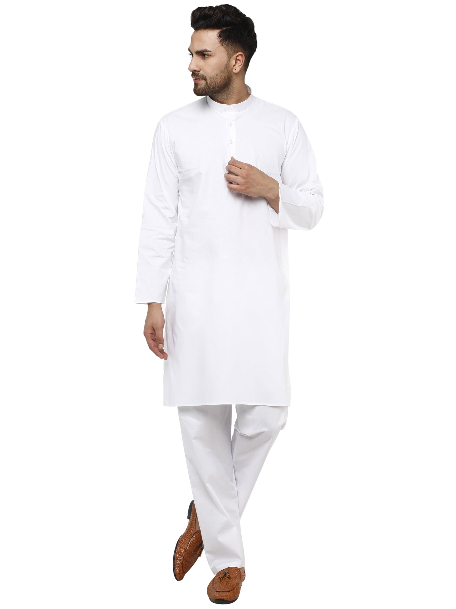 SKAVIJ Men's Tunic Cotton Kurta Pajama Set Casual Indian Suit Dress Set 