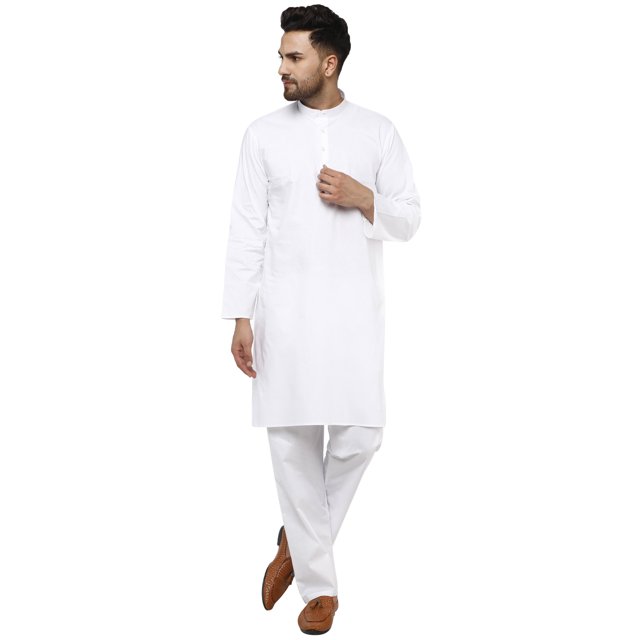 SKAVIJ Ensemble Kurta Pyjama Homme Coton Manches Longues Soirée Yoga White TTG