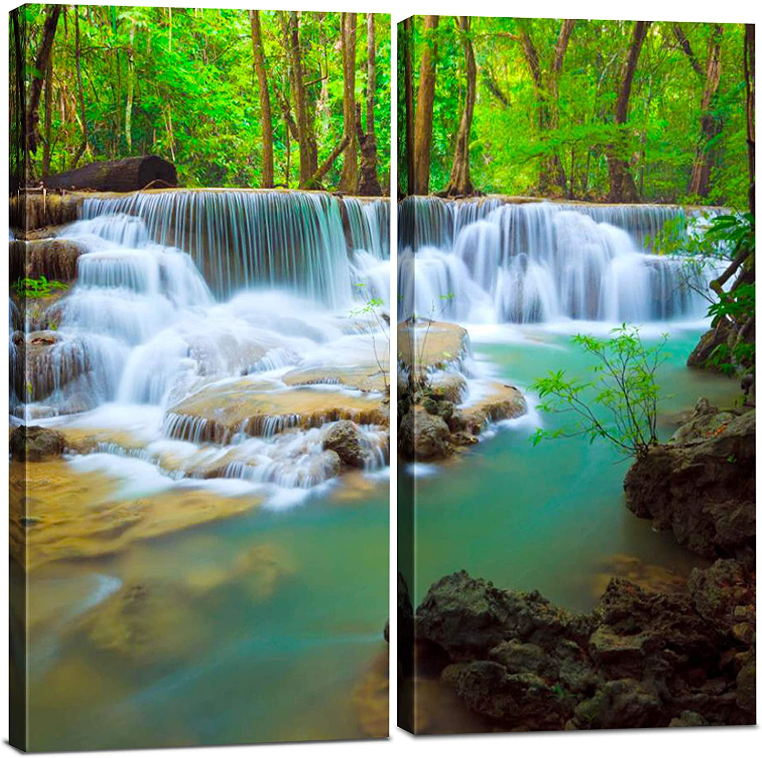 Waterfall Canvas Wall Art Decor Modern 24x24 Hanging Flower Field 2 Panel Print Photograph Decorative Painting Artwork For Kitchen Bedroom Office Living Room Home Gift Men Women Com - Waterfall Wall Art With Sound