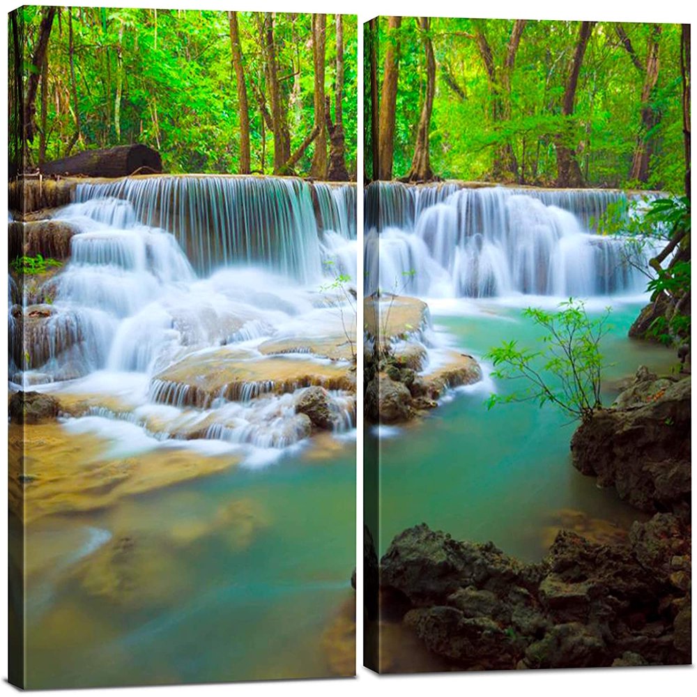 Waterfall Canvas Wall Art Decor, Modern 24x24 Hanging Flower Field 2