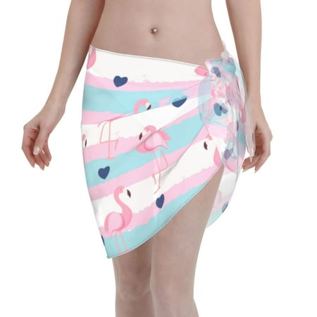 Disketp Flamingo1 Women Swimsuit Cover Up Short Chiffon Summer Beach Sarong Bikini Wrap Skirt Bathing Suit