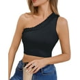 thumbnail image 6 of Womens Cute Ruffle One Shoulder 2024 Tank Top Knit Ribbed Trendy Sexy Summer Sleeveless Crop Tops, 6 of 6