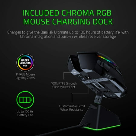 Razer - Basilisk Ultimate Wireless Optical  with HyperSpeed Technology and Charging Dock Gaming Mouse - Black