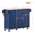 thumbnail image 3 of Kitchen Island with Solid Wood Top, Rolling Kitchen Island on Wheels,  Multi-Storage Cart with Storage Cabinet and Drop Leaf Breakfast Bar,Spice Rack, Towel Rack & Drawer, Dark Blue, 3 of 9