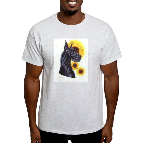 CafePress - Black Great Dane W/ Sunflowers Ash Grey T Shirt - Men's Classic Graphic T-Shirt