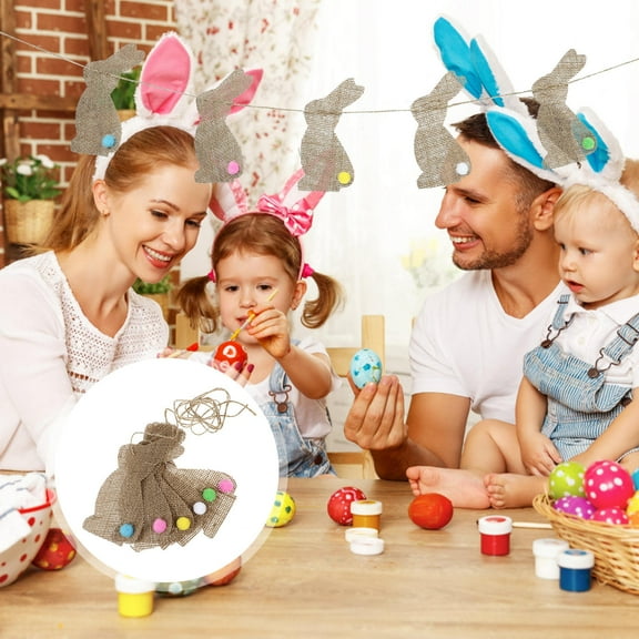 USHOBE Happy Easter Banner with Burlap Flags Vintage Jute Garland for Easter Decorations 2 Meters