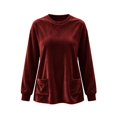 thumbnail image 4 of NominalSnug Women's Velvet Long Sleeve Tunic Top Casual Crew Neck Loose‑Fit Shirt With Front Pockets, 4 of 8