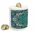thumbnail image 2 of Turkish Pattern Piggy Bank, Motifs of Ottoman Culture Round and Floral Shape, Ceramic Coin Bank Money Box for Cash Saving, 3.6" X 3.2", Turquoise Dark Blue, by Ambesonne, 2 of 4