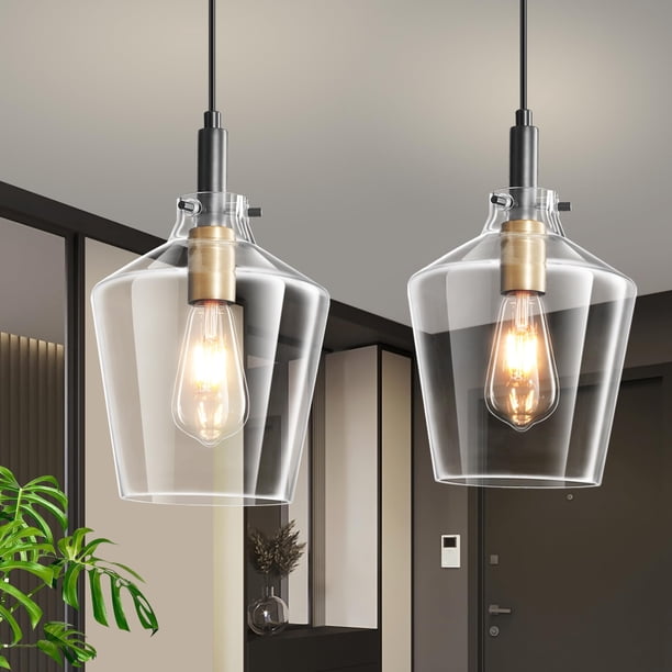 Lámpara colgante Vaziden Modern Glass para cocina, paquete de 2