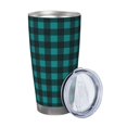 Cauagu Teal On Black Plaid Pattern 20oz Tumbler,Stainless Steel Vacuum
