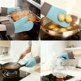 thumbnail image 2 of Unique Bargains 2pcs Soft Silicone and Cotton Heat-Resistant Oven Mitts Blue 11.2" x 7.7", 2 of 7