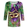 thumbnail image 4 of QATAINLAV 2025 Shirt 3/4 Sleeve Mardi Gras Womens Fancy Blouse Carnival Costume Mask Print Tunic Theme Party Round Collar Tee Multicolor S, 4 of 6