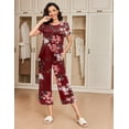 thumbnail image 2 of Ekouaer 2 Pack Women's Set Short Sleeve Pj Top Capri Pants - Pajamas Sets Lounge & Sleepwear Set Black Flower/Green Leaf, 2 of 5