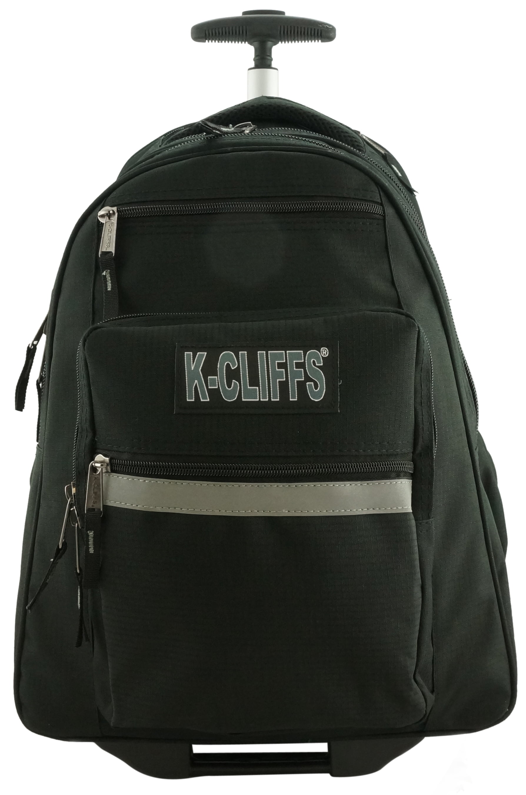 K-Cliffs Unisex Heavy Duty Rolling School Backpack with Wheels and Safety Reflective Stripe Black
